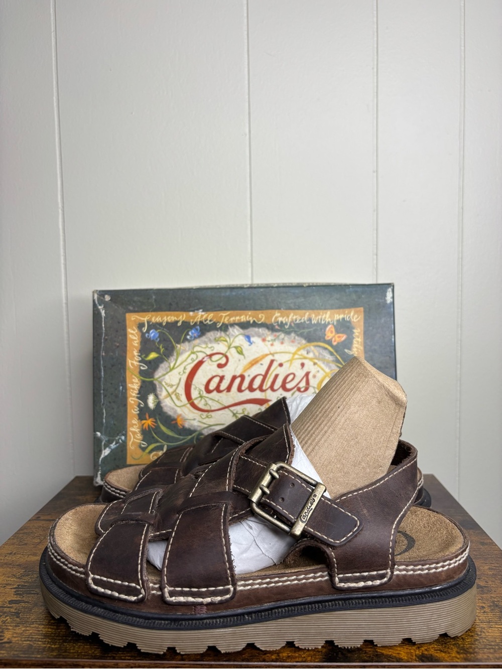 Vintage Candie’s Fisherman Platform Sandals Womens Brown Leather Y2K Size 8.5 - Picture 2 of 8